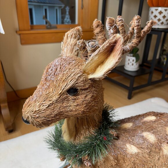 Pier 1 Imports Tall Bristle Straw Standing Deer Figurine Christmas Decoration - Picture 3 of 16